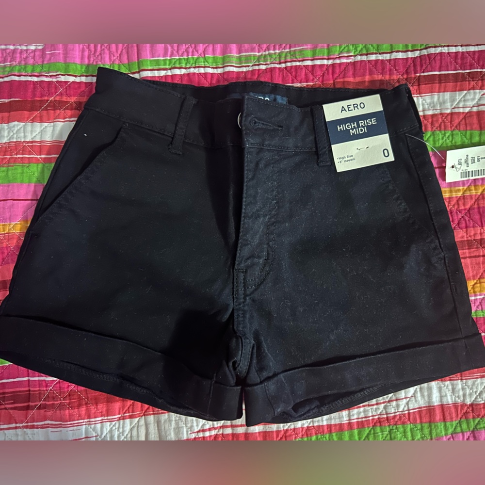 Aero Black High Rise Midi Shorts